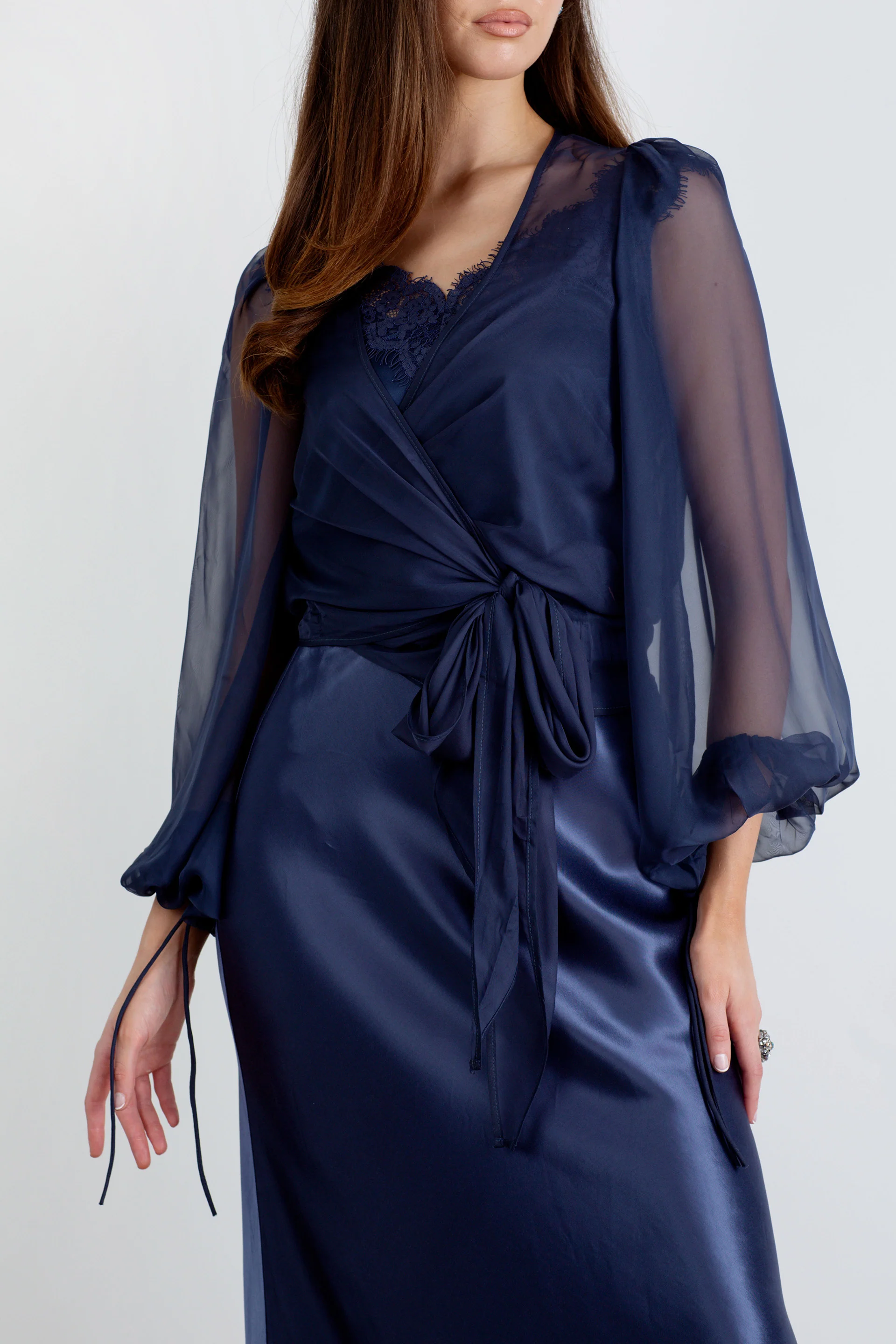 "The Jenny" - Sheer Wrap Blouse (Navy) - Image 8
