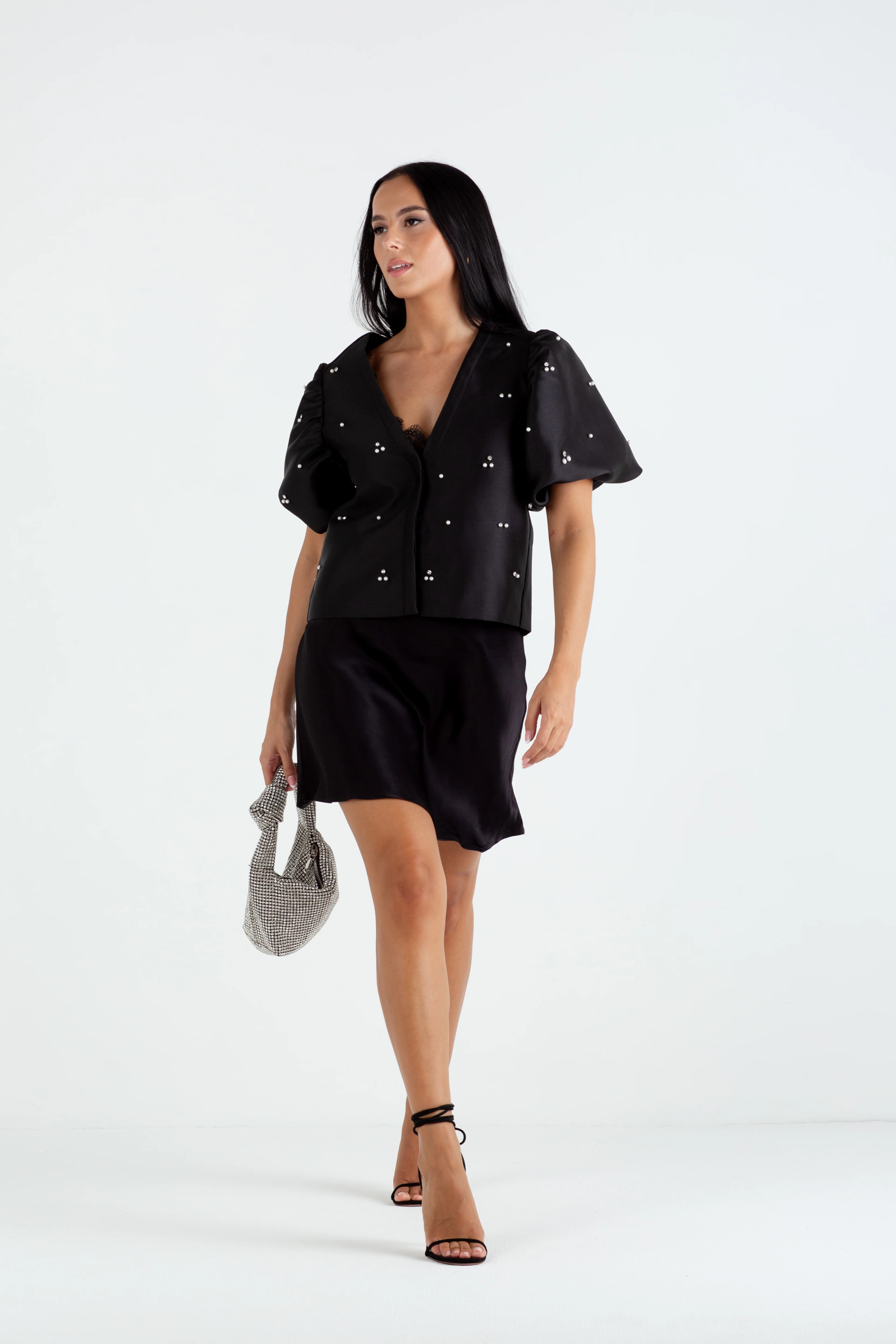 "The Orla" - Satin Mini Skirt (Black) - Image 8