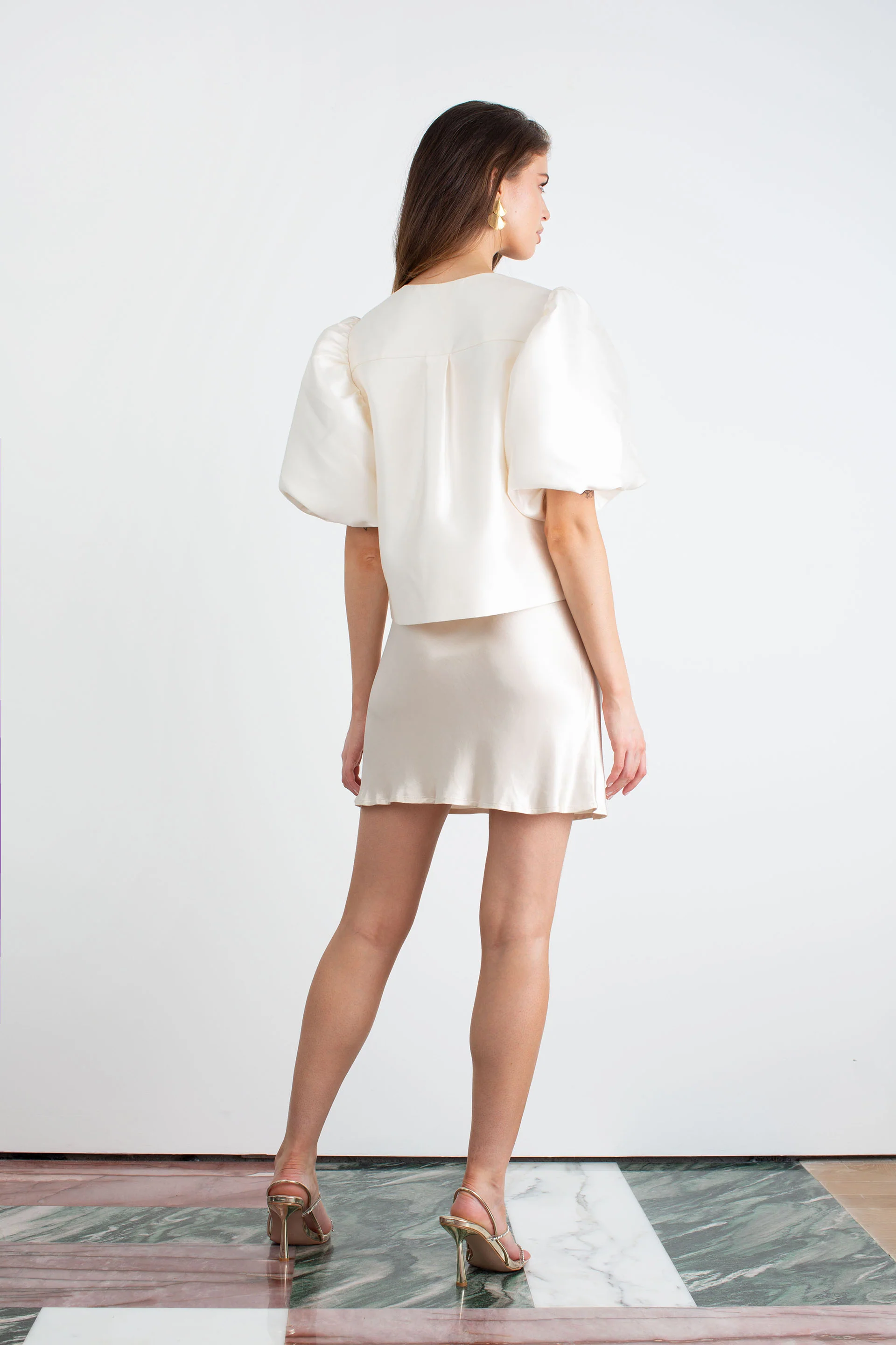 "The Orla" - Satin Mini Skirt (Champagne) - Image 4