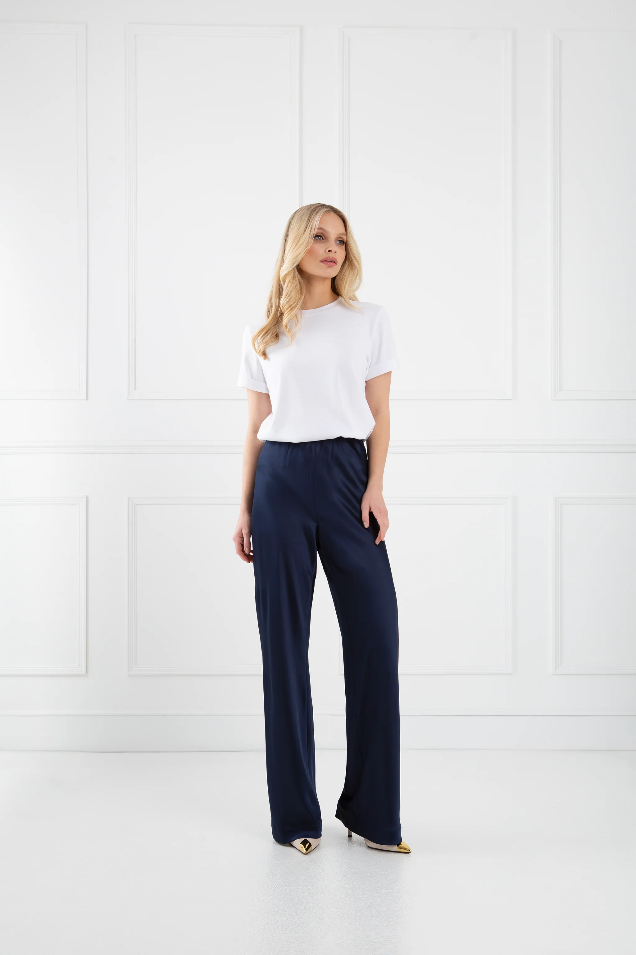 "The Sandra" - Satin Trousers Fuller Length (Navy) - Image 4