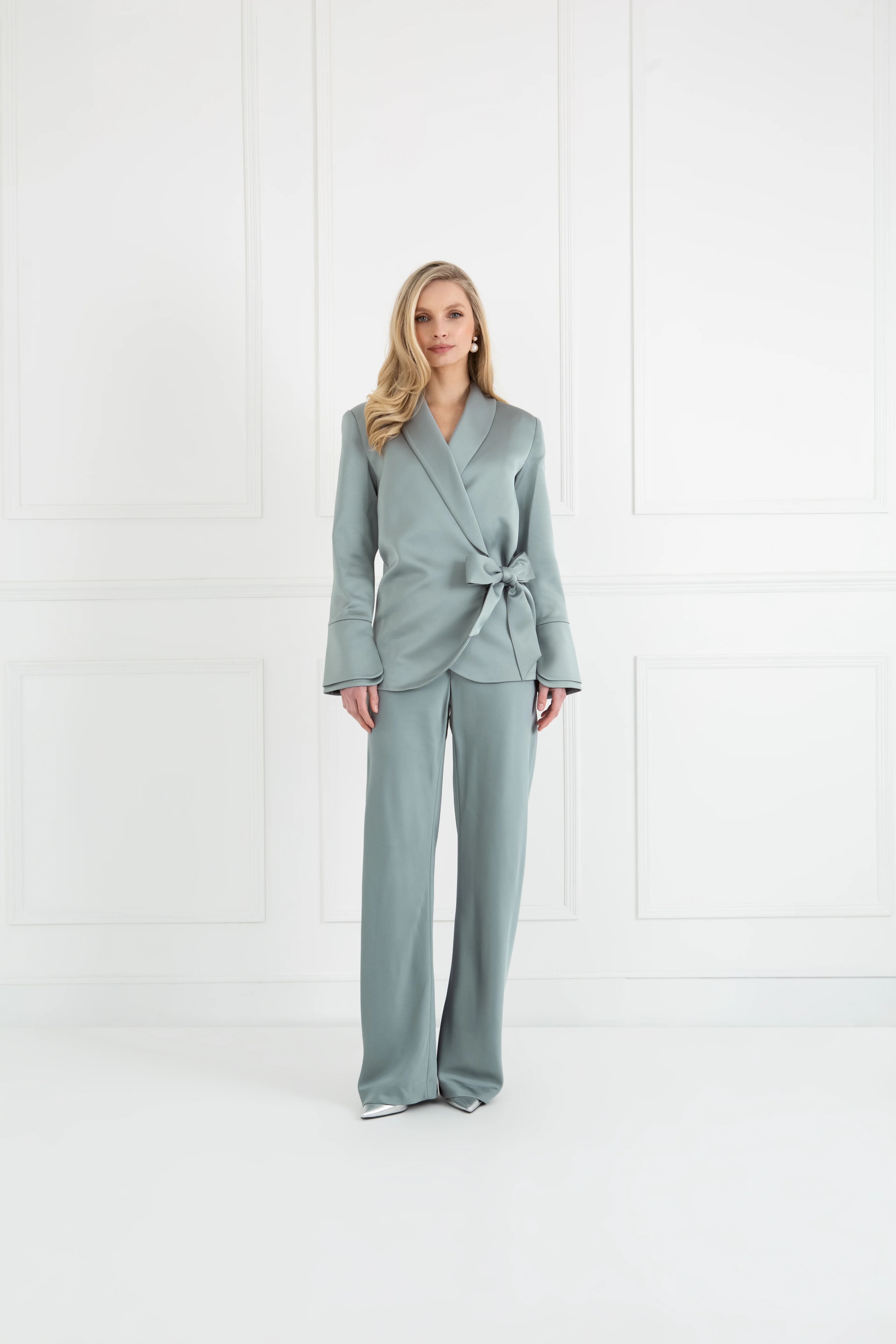 "The Sarah" Wrap Blazer (Icy Sage) - Image 4